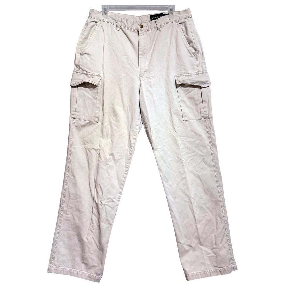 Eddie Bauer Mens Cargo Pants 36x34 Khaki Cotton Twill Straight Leg Outdoor